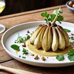 **Image Prompt:** A beautifully plated dish featuring roasted *aardpeer* (Jerusalem artichoke) with hazelnut cream, garnished with fresh herbs, on a rustic wooden table. Focus on earthy tones and natural light, highlighting the textures of the ingredients. A glass of crisp Dutch white wine is subtly placed in the background.