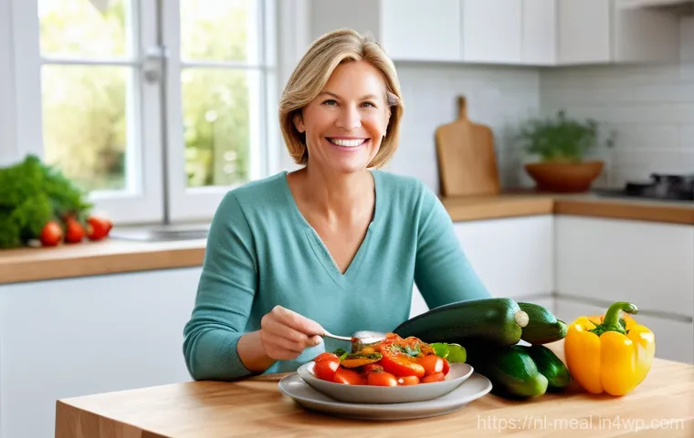 장수 지역의 저염식 레시피 - **Prompt:** A vibrant, healthy Dutch woman, approximately 40-50 years old, with a radiant smile, is ...