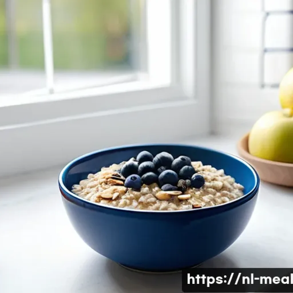 장수 지역의 소화 건강을 위한 식단 - A bright, cozy Dutch kitchen scene featuring a middle-aged person preparing a healthy, fiber-rich br...