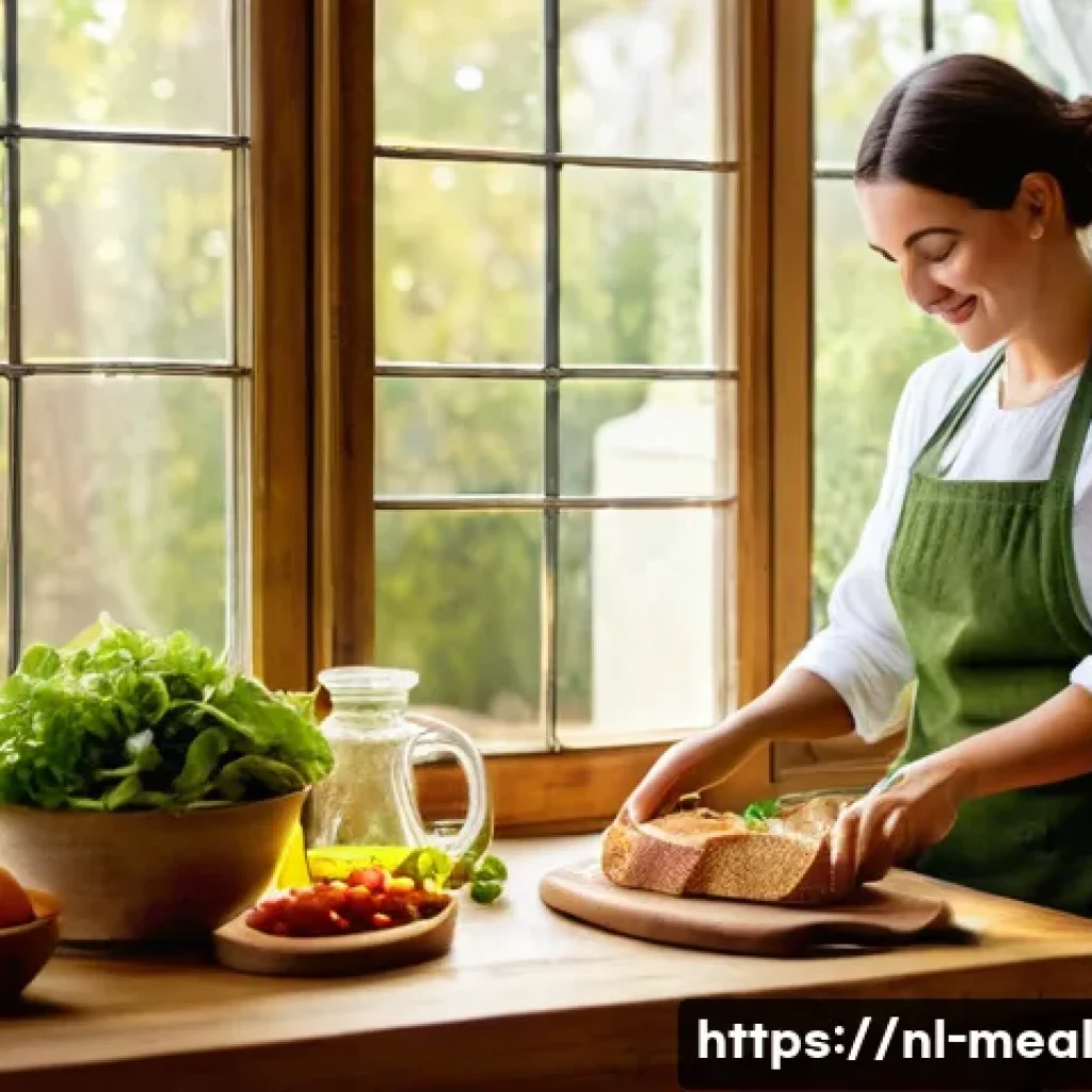 장수 지역의 동물성 지방 대체법 - A vibrant Mediterranean kitchen scene featuring a rustic wooden table set with a bottle of extra vir...