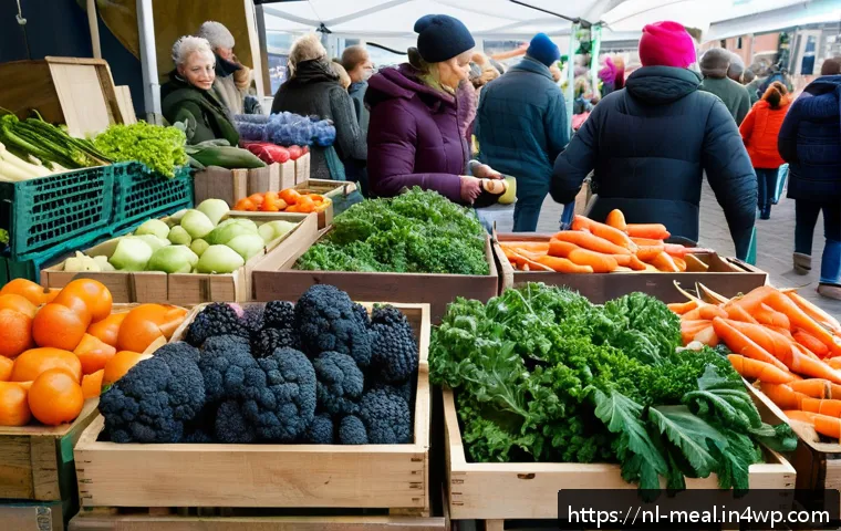장수 지역 주민의 식생활 특성 - A vibrant Dutch farmers’ market scene in spring, featuring local and seasonal fresh vegetables and f...