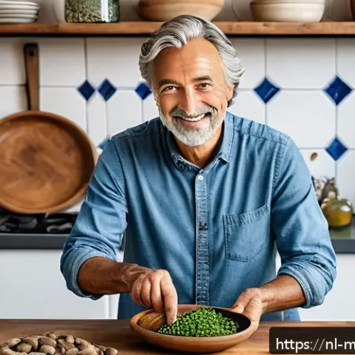 Home 17 장수 지역의 글로벌 식단 트렌드 - A vibrant Dutch kitchen scene featuring a middle-aged person preparing a colorful plant-based meal u...